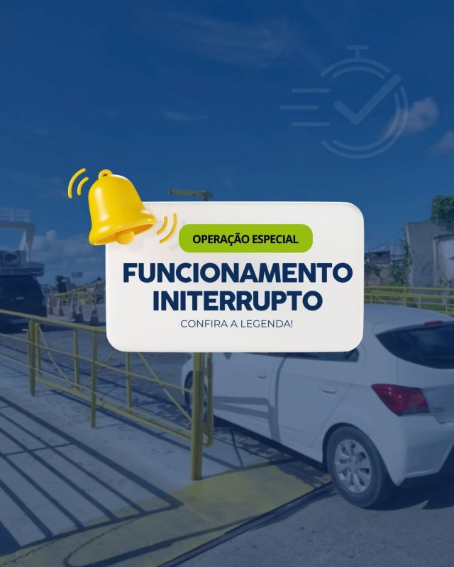 Para garantir mais fluidez nos feriados de Corpus Christi e São João, teremos operação 24 horas nos terminais em datas específicas:

Terminal de São Joaquim (Salvador):
Noite de 18/06 para 19/06 (quarta para quinta-feira)
Noite de 19/06 para 20/06 (quinta para sexta-feira)

Terminal de Bom Despacho (Itaparica):
Noite de 24/06 para 25/06 (terça para quarta-feira)
Noite de 25/06 para 26/06 (quarta para quinta-feira)

#FerryBoat #ITS #OperacaoEspecial #FeriadosDeJunho #Salvador #Itaparica #Bahia